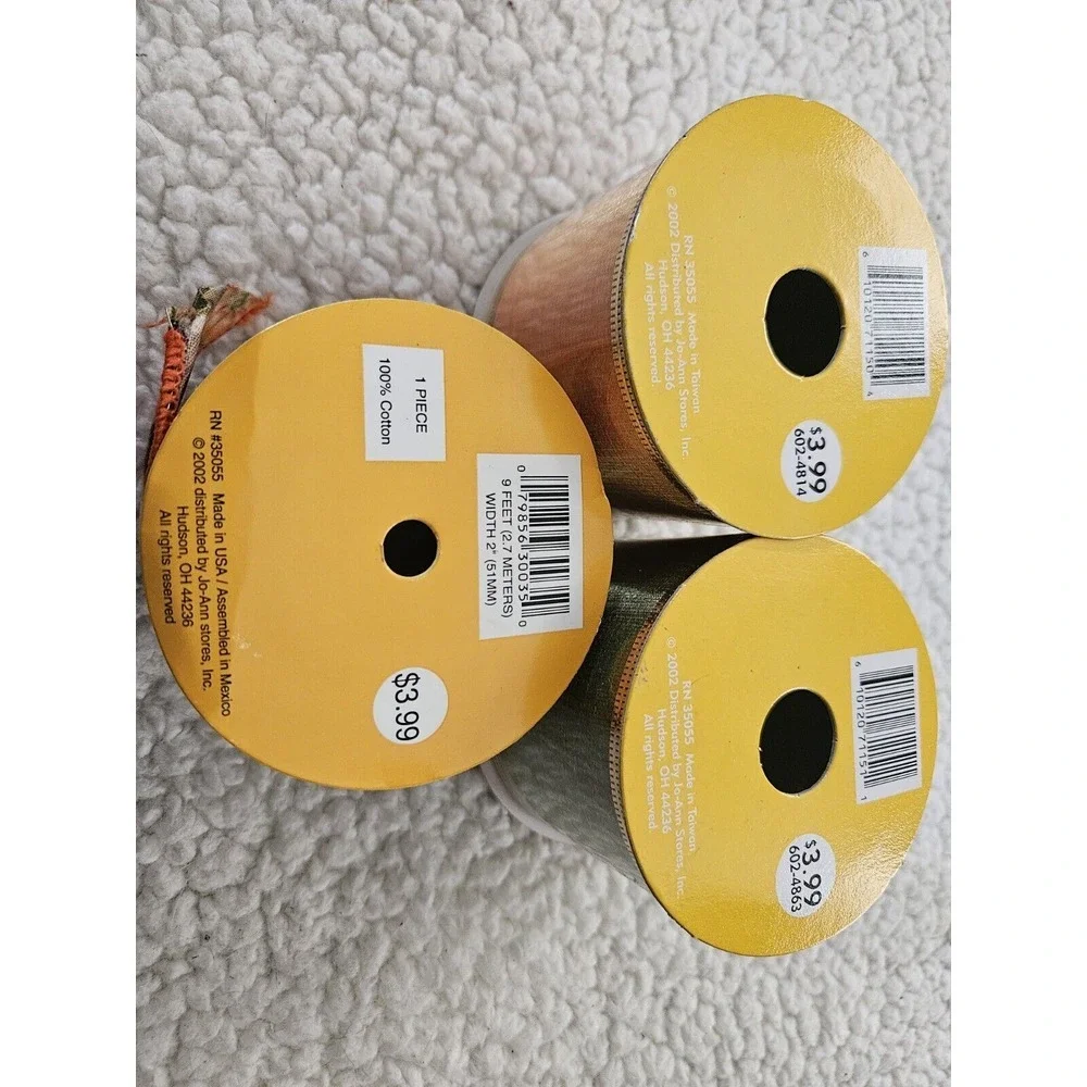 Vintage 2002 Autumn Accents Ribbon Orange Green New & Used‎ Lot Of 3 Spools Fall